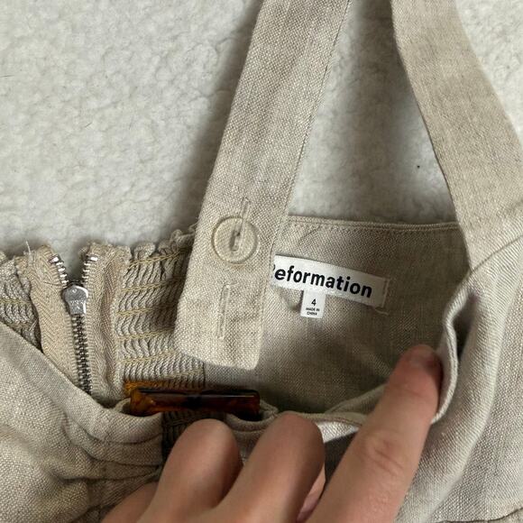 Reformation Noel Sundress Linen Dress Cutout Front Oatmeal Brown Tan 4 - Picture 3 of 7